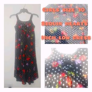 Girls size 10 floral high low sequin heart dress